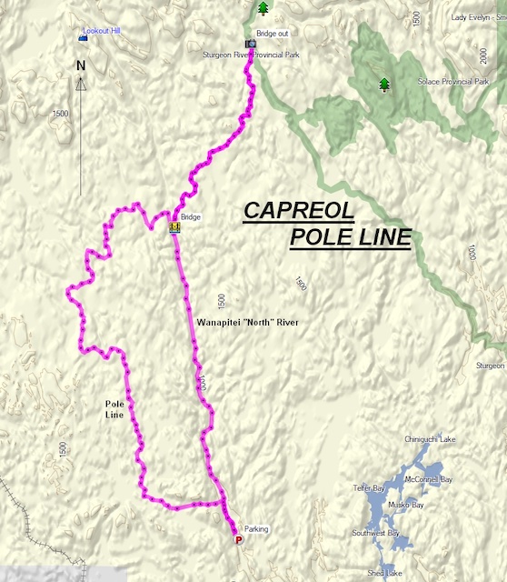 Map of Capreol Pole Line Ride