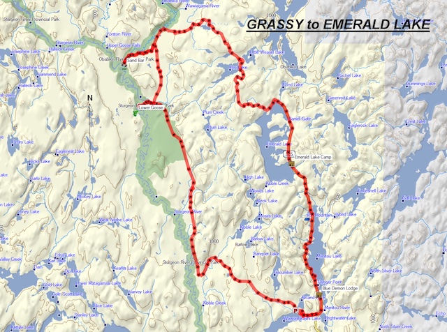 Map of Grassy to Emerald Lake