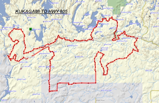 map of Kukagami to Hwy 805 ride