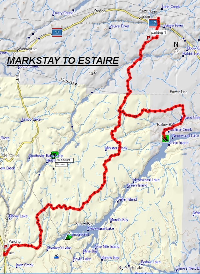 map of Markstay to Estaire ride